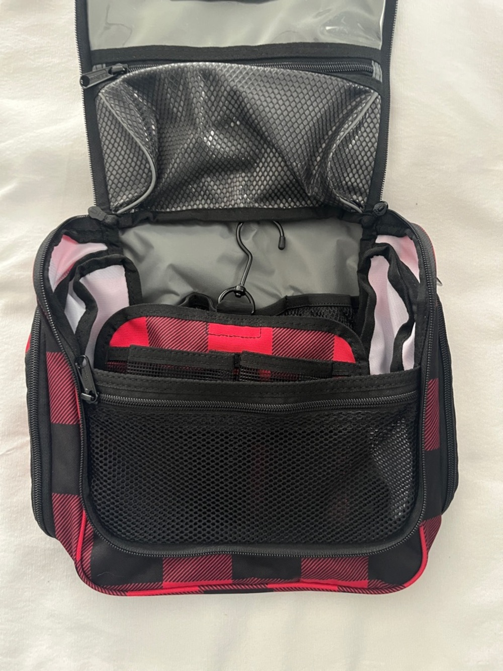 L.L. Bean Red and Black Buffalo Check Hanging Toiletry Kit - Picture 4 of 8